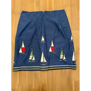 Lands End Womens Navy Blue Sailboat Print Cotton A-Line Skirt Size 10 Nautical